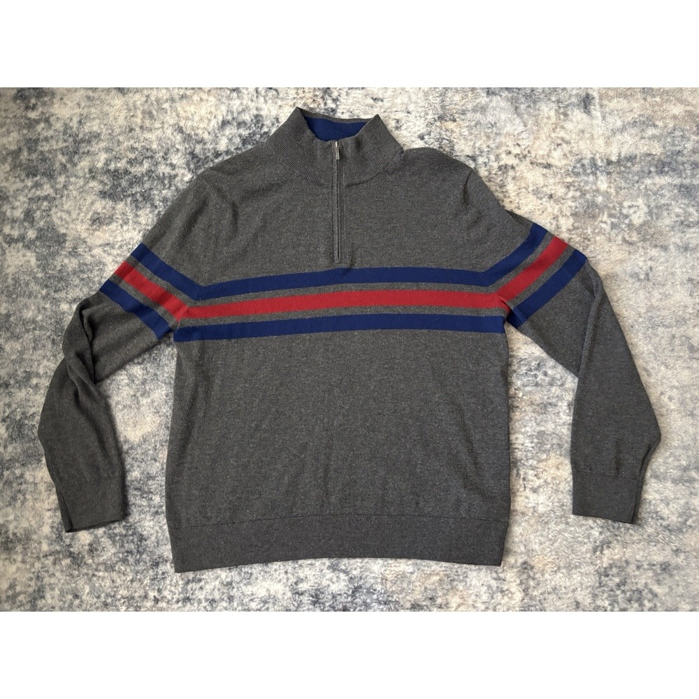 Brooks‎ Brothers Sweater Mens Large Blue Red Striped Merino Wool 1/4 Zip Knit